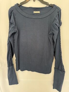 We The Free Slate Blue Long-Sleeve Knit Top with Braided Sleeve Detail